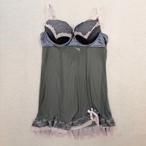 Just Sexy Intimate Y2K Grey Padded Babydoll Chemise Lingerie Dress Size Large